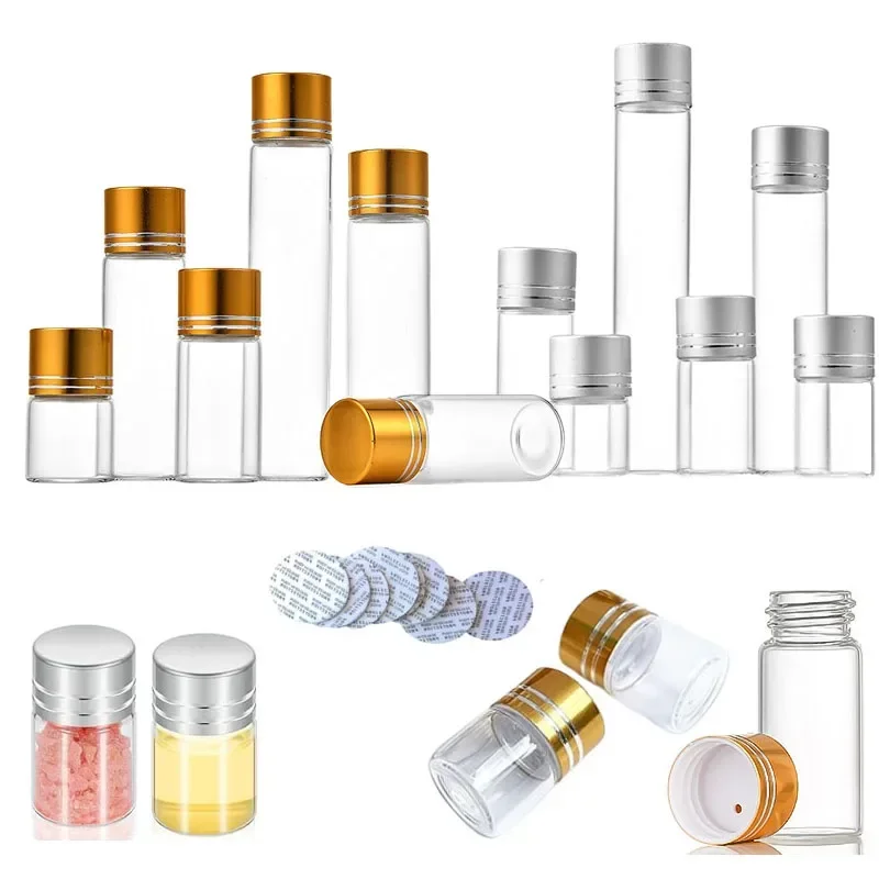 10Pcs Empty 5ml-25ml  Mini Aluminum Cap Clear Glass Bottles Wishing Bottle Gravel Vial Sample Container For Wedding Party Gift