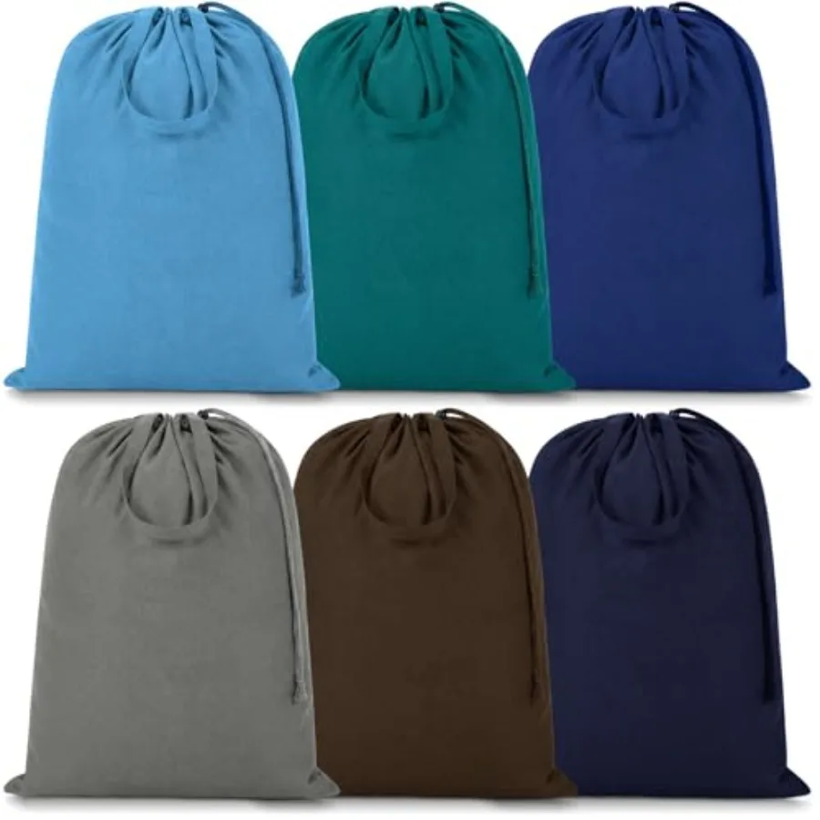 

6 Packs Canvas Laundry Bags 20" x 28" Thick Heavy Duty Cotton Laundry Bag with Handles and Drawstring Fit a Basket or Hamper Pe