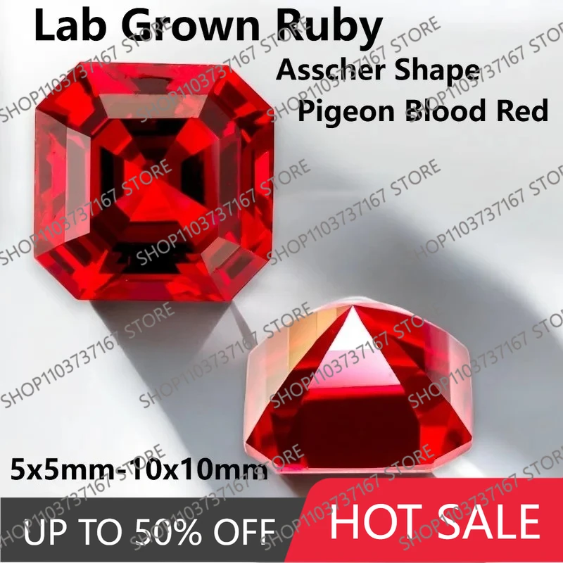 

High Quality Lab Grown Ruby Asscher Shape Pigeon Blood Red Color Charms Gemstone for DIY Jewelry Making Selectable Certificate