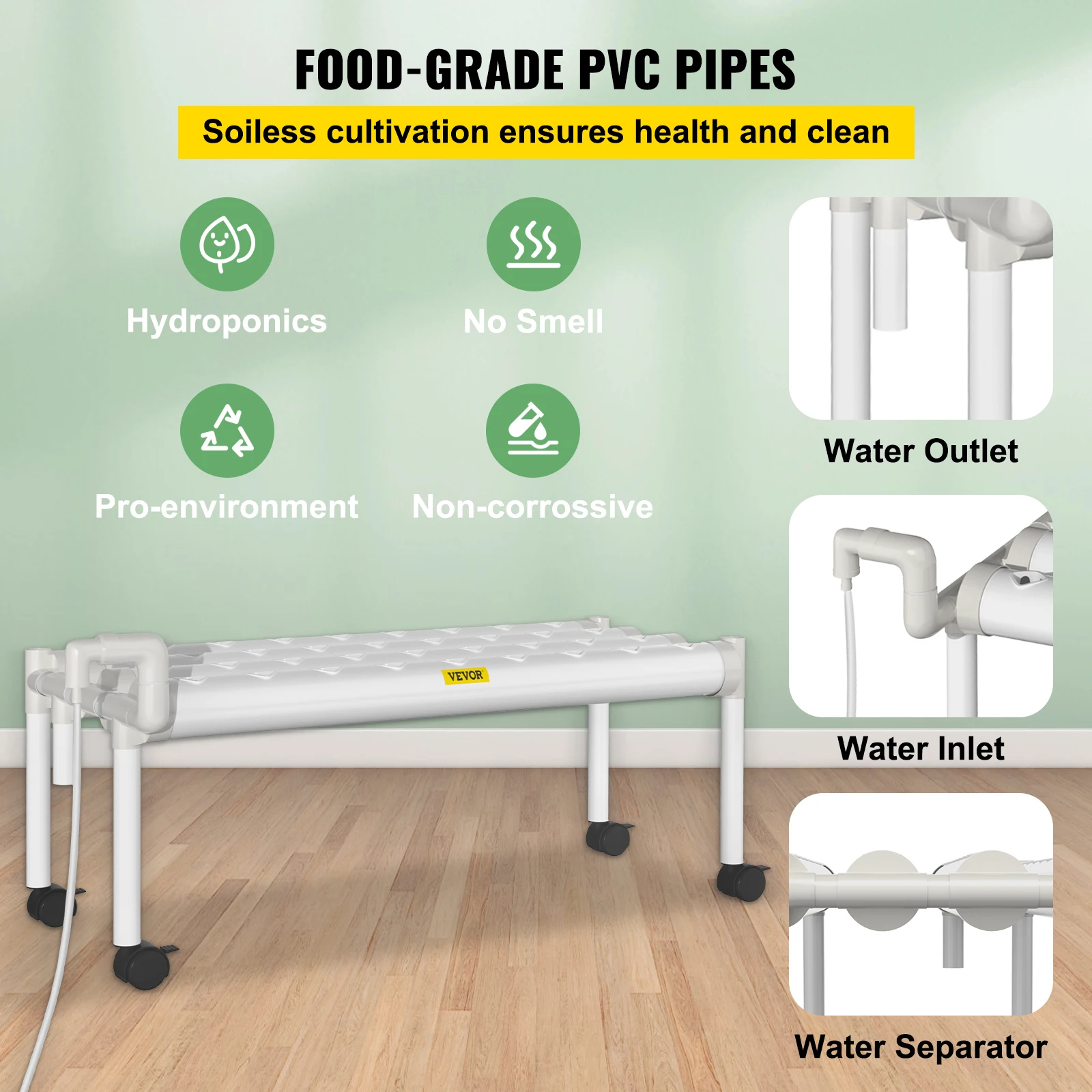 Vevor Hydrocultuur Kit Hydrocultuur Systeem 36/54/72/90/108 Sites 1/2/3/4 Lagen 4/6/8/10/12 Pijpen Groenten Gazon & Tuin