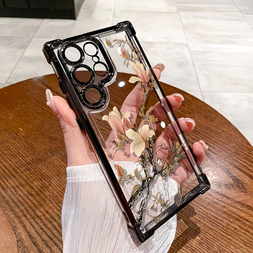 Classical watercolor Magnolia Four-Corner Anti-Fall Phone Case For Samsung Galaxy S26 S25 S24 S23 S22 S21 Ultra Plus FE Cover