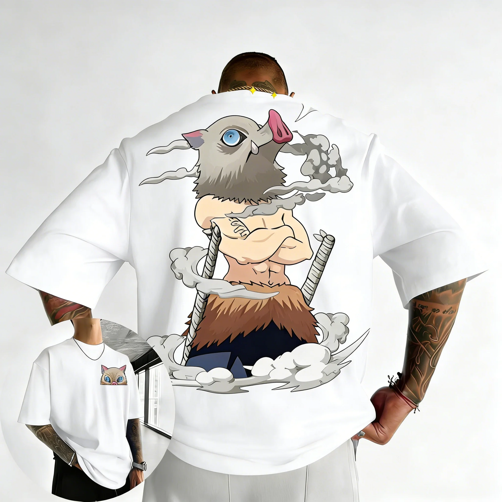 Demon Slayer Anime Inosuke Printed T-shirt 2026 Men and Women Summer New Street Hip Hop Casual Y2K  Cotton Top