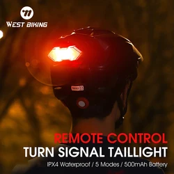 WEST BIKING Wireless Turn Signal Taillight Helmet Bike Rear Light USB Rechargeable Bicycle Lamp Night Riding Direction Indicator