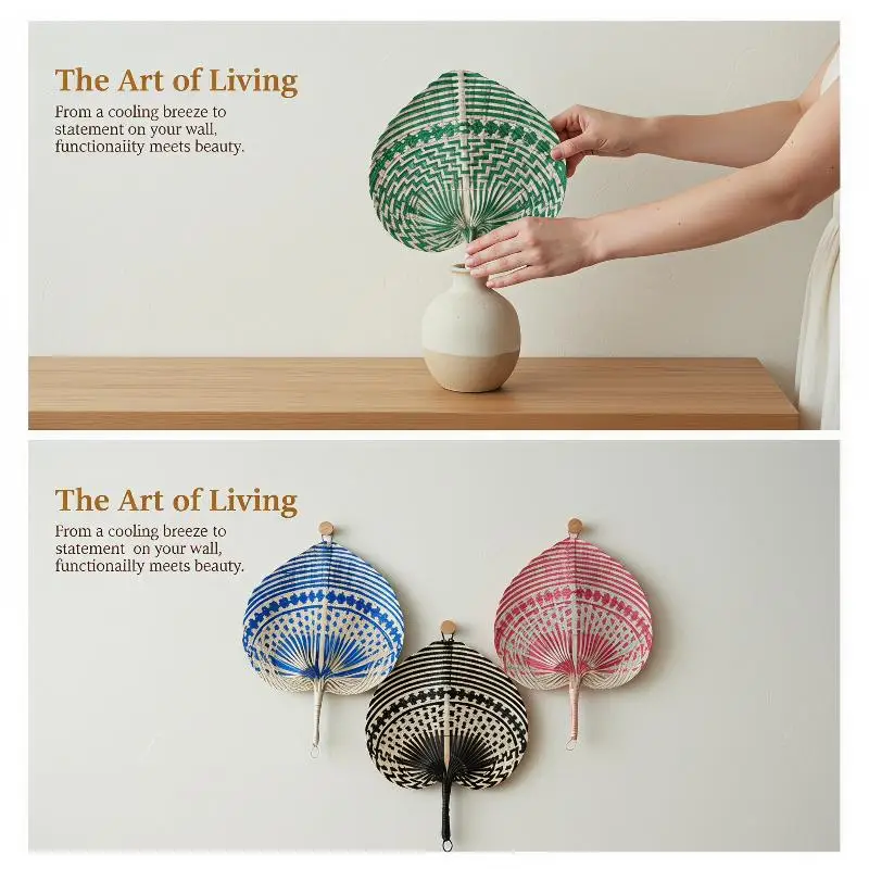 Traditional Handcrafted Cattail Leaf Fan Summer Cooling Lightweight Fan Wall Hanging Decor for Home Office Travel Use