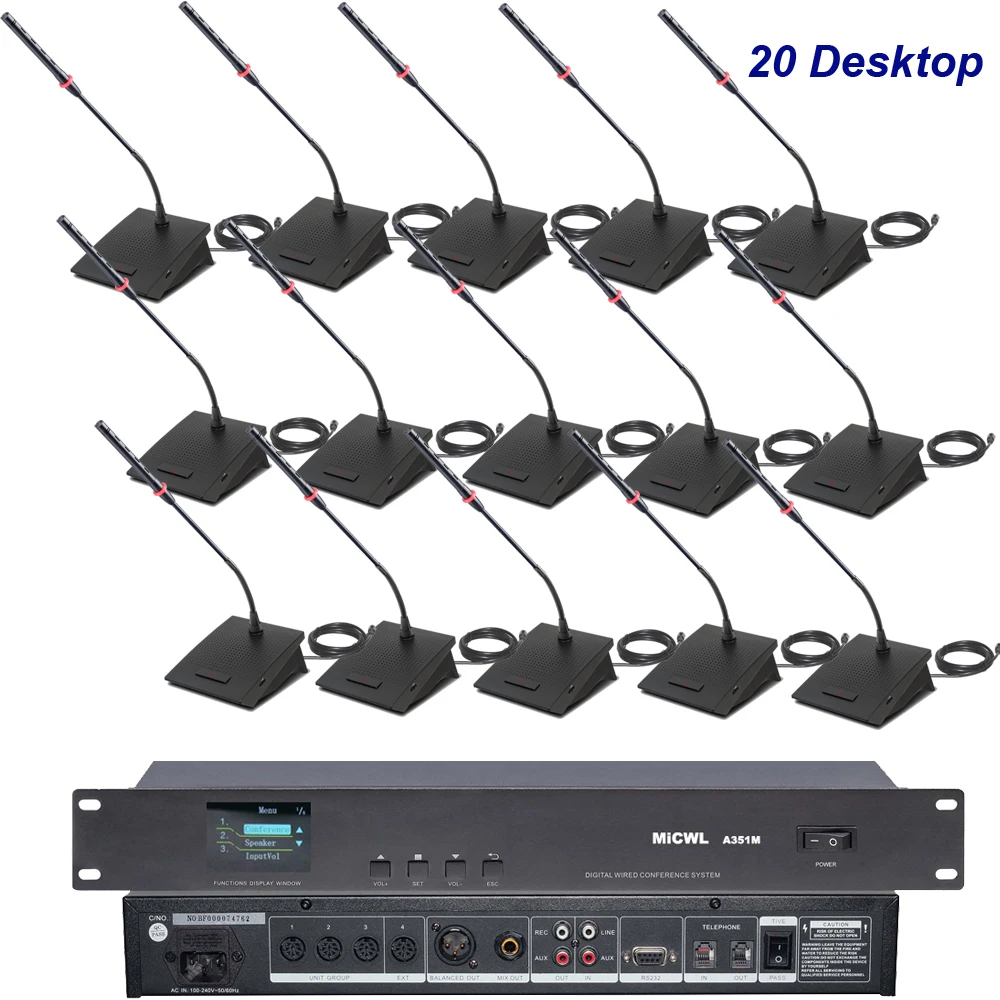 

Pro 20 Pcs Desktop Microphone Gooseneck Conference Wired System 1 Master with 20 Table