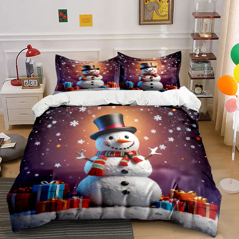 Snowman with Gifts Celebrates Festive Winter Mood Print Duvet Cover Bedding Set Included 1*Duvet Cover 2*Pillowcases