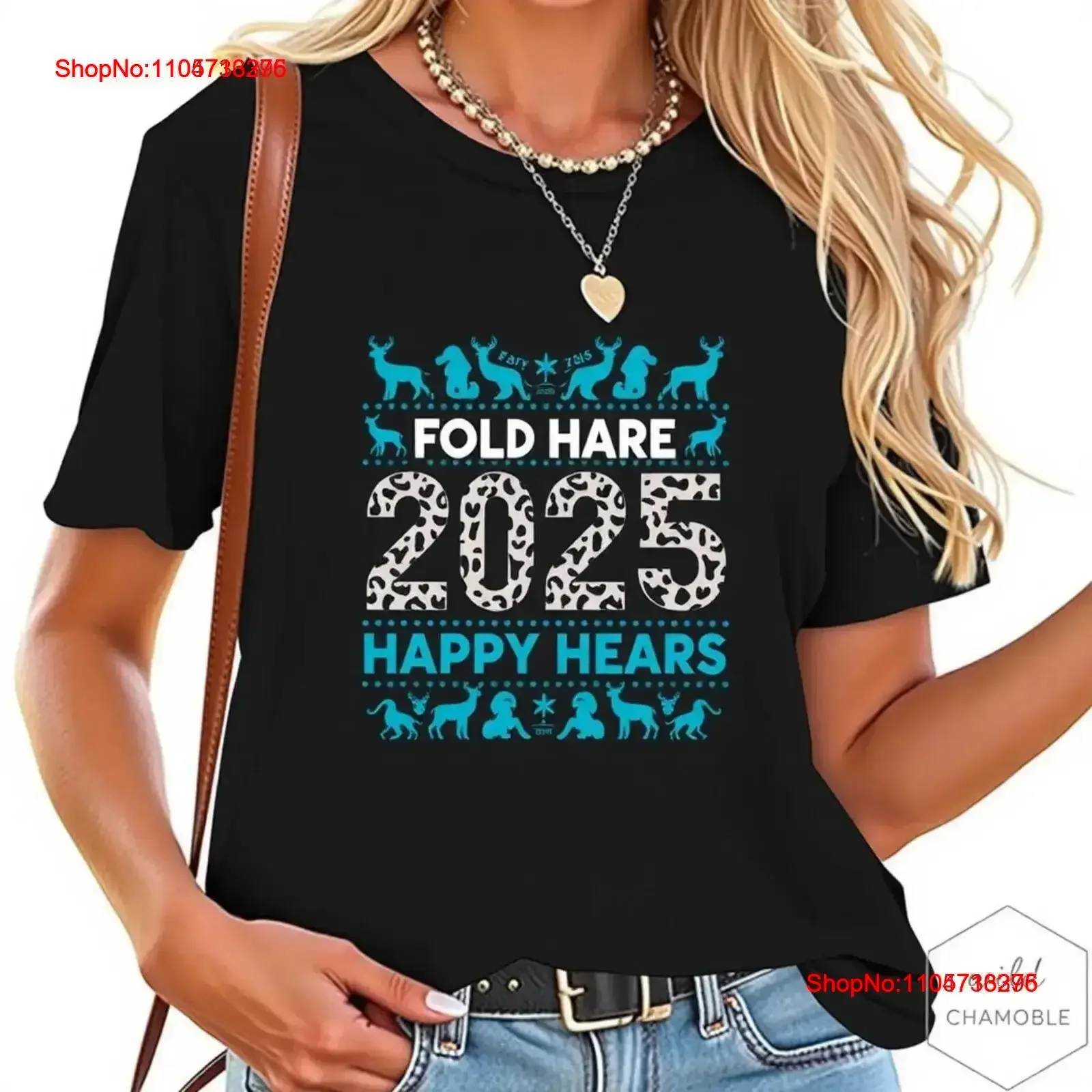 Stylish Black T Shirt with 'Fold Hare 2025 Happy Heirs' Designt vintage Washed Slightly Casual Soft Comfortable Versatile