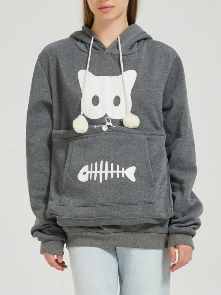 S-3XL Cat Lovers Hooded Sweatshirt Kangaroo Dog Pet Paw Dropshipping Pullovers Cuddle Pouch Fish Pocket Hoodie