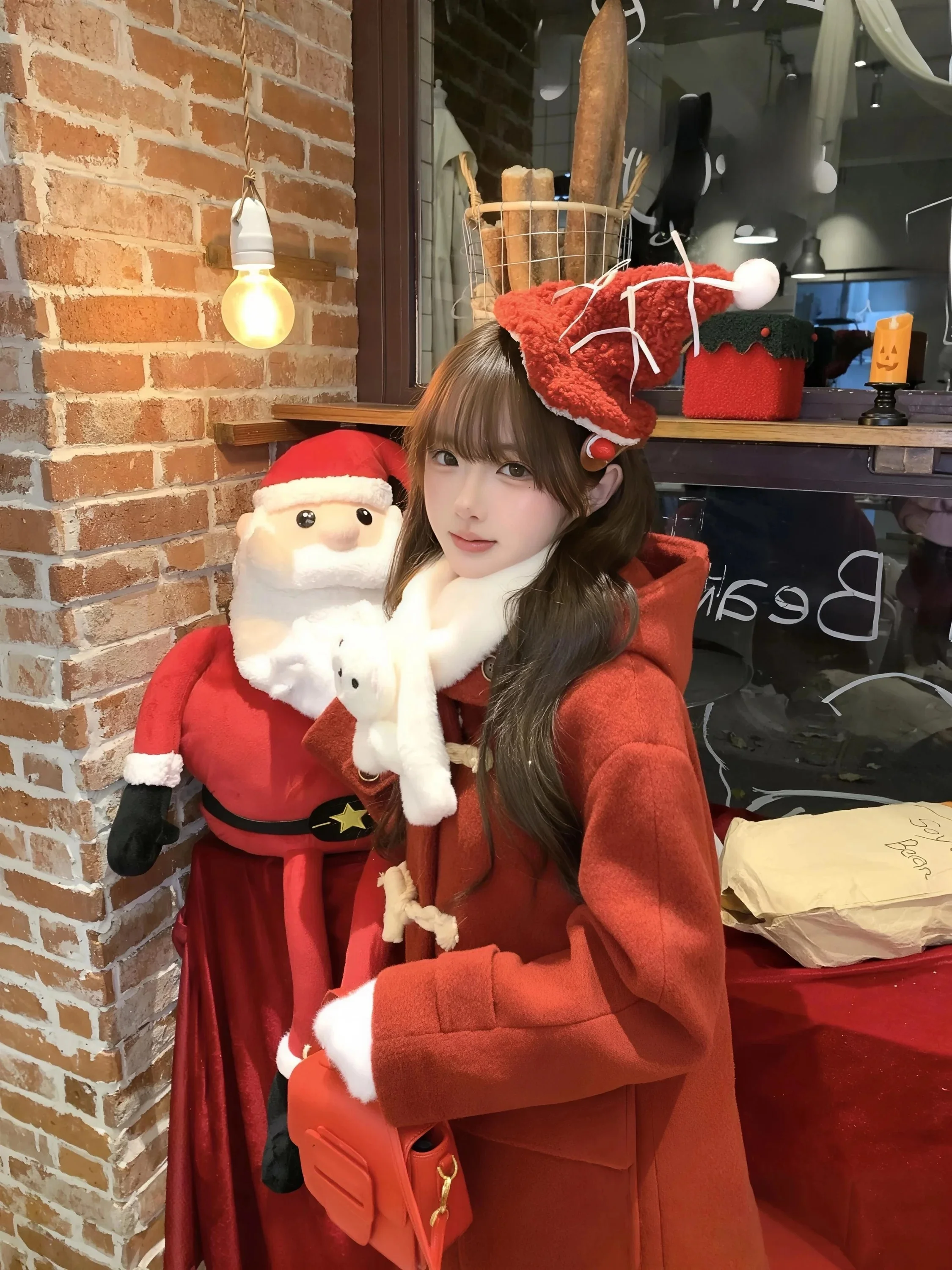 New Year's Thickened Woolen Coat Retro Horn Buttoned Hooded Red Single-Faced Woolen Miniature Female Outerwear Casual Commute...