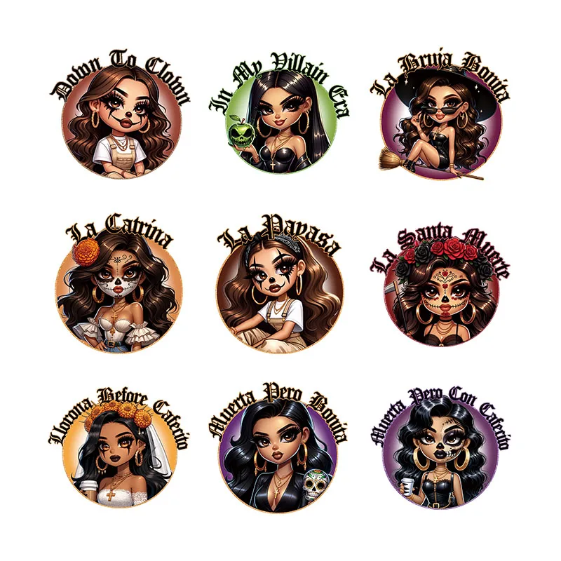 Cholo Girls latina Chicana Theme Iron-On Transfer For Clothing Patches DIY Washable T-Shirts Thermo Sticker Applique T23495