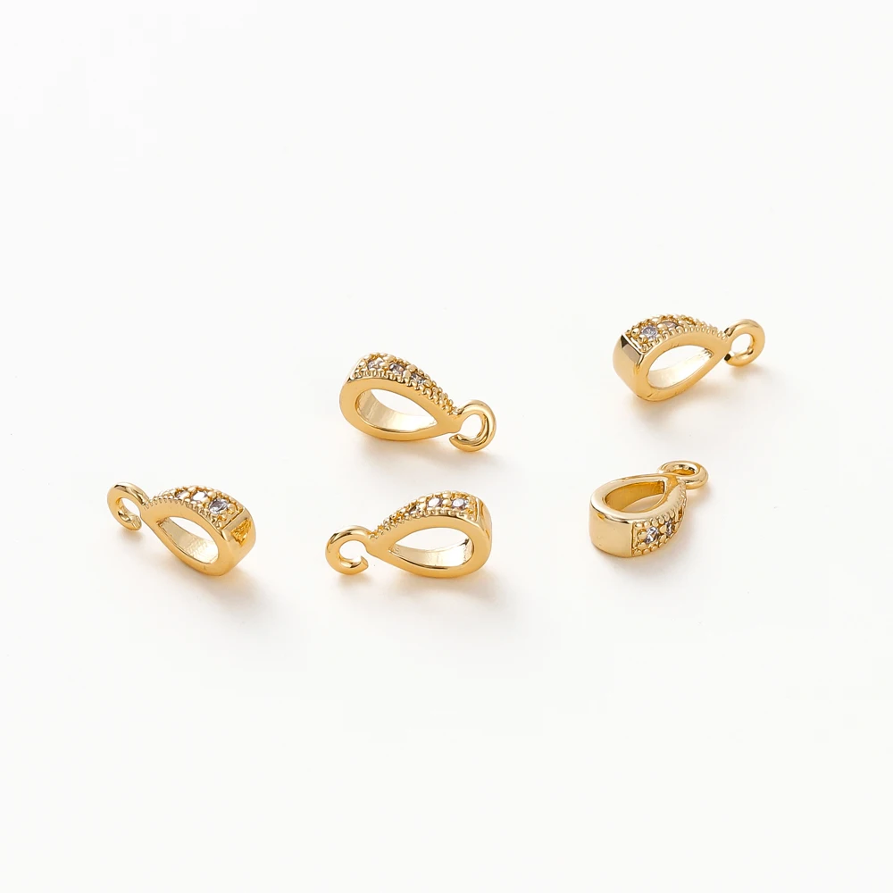 4PCS/lot 14K 18K Gold Color Plated Brass with Zircon Bale Pinch Clasp For Pendant Connector DIY Necklace Jewelry Making Findings