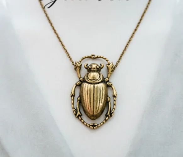 Gothic Beetle Scarab Necklace Steampunk Bronze Color Pendant Animal Insect Goth Jewelry