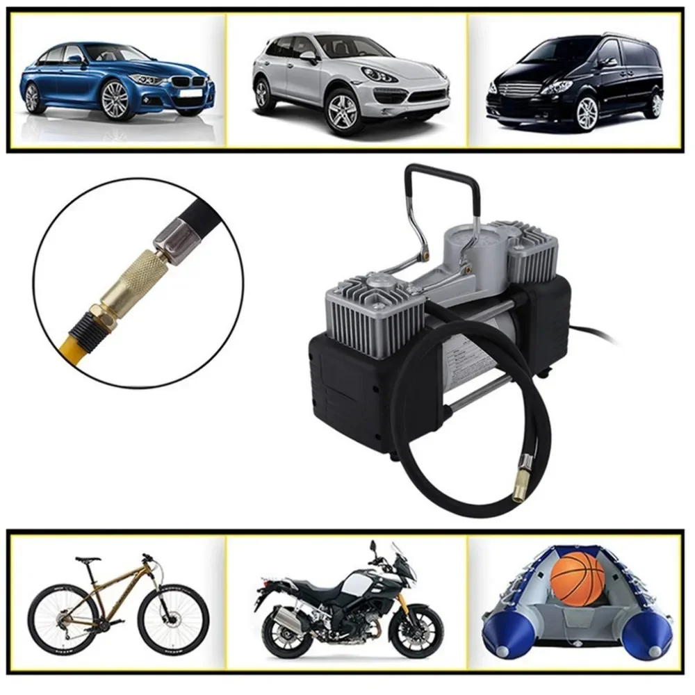 60L/min 300W 150PSI Car Air Compressor Tyre 12V Stainless Steel Double Cylinder Inflator High Power Car Tyre Inflation Pump