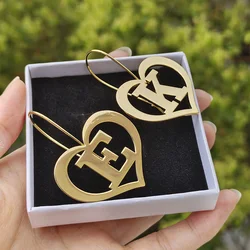 Customize A-Z Letter Heart Shape Earrings Personality Design Initials Long Earhooks Earring Trend 2024 Party Punk Jewelry Gift