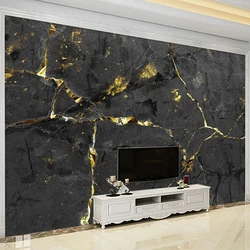 Papel tapiz De mármol dorado y Negro 3D, Mural personalizado De cualquier tamaño, sala De estar, TV, sofá, dormitorio, luz De lujo, Fresco
