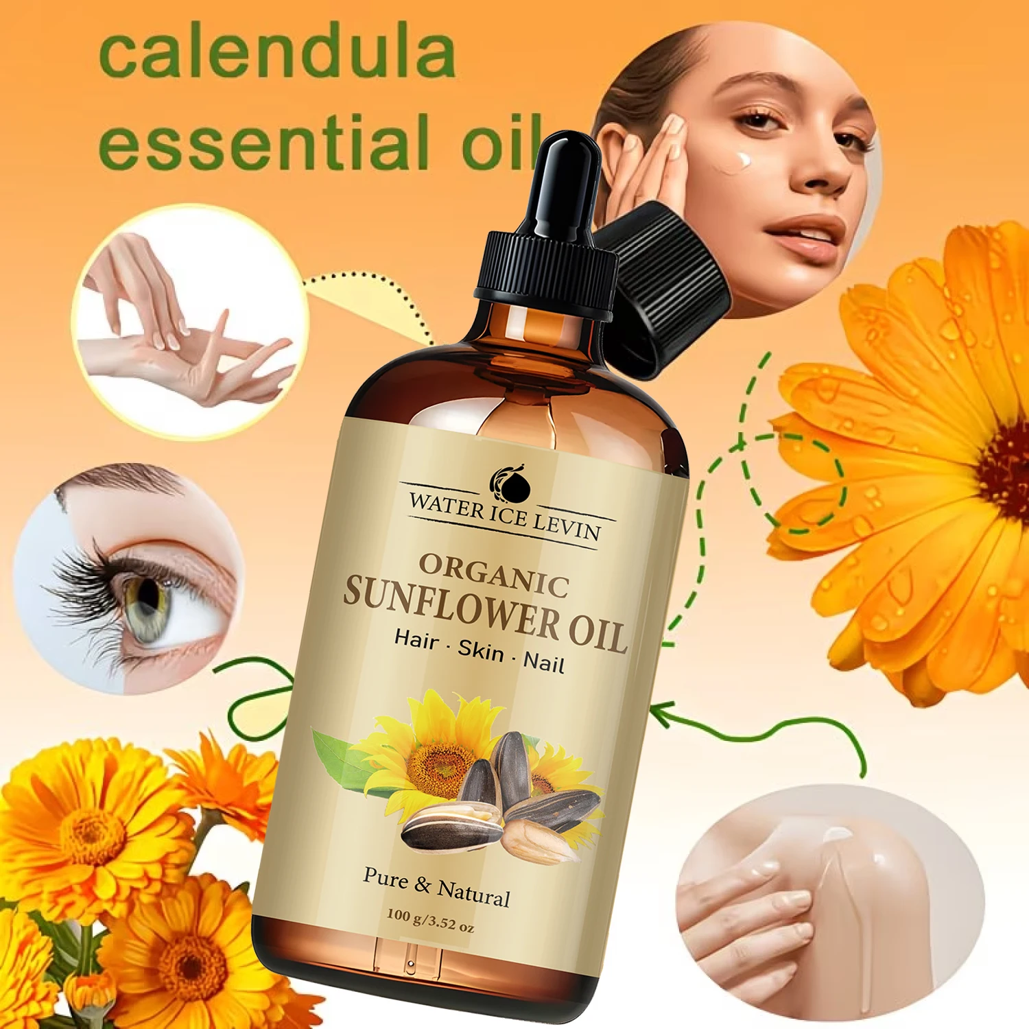 Multipurpose Sunflower Oil with Collagen & Hyaluronic Acid – Moisturizing Firming Oil for Skin, Hair & Nails – 100g