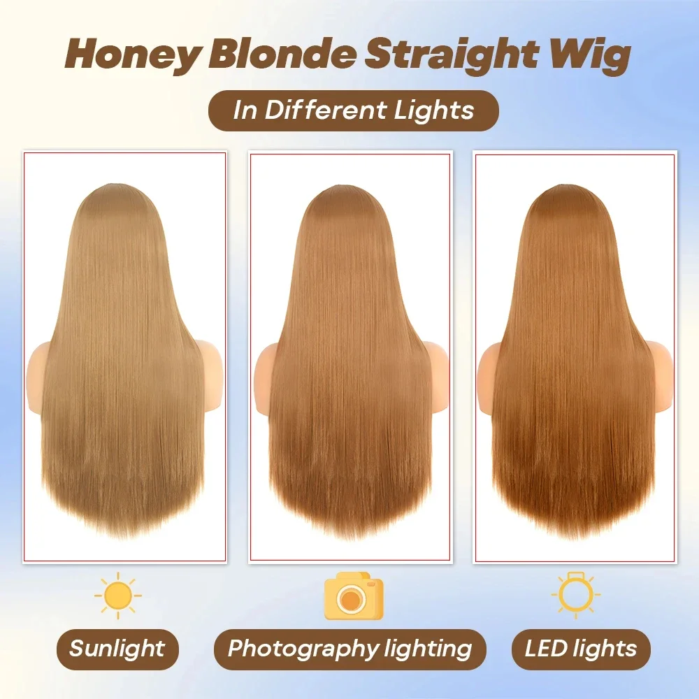 Ginger Blonde Lace Wigs for Black Women Straight Synthetic Light Brown Lace Wig T Part Pre Plucked with Baby Hair Glueless Wigs