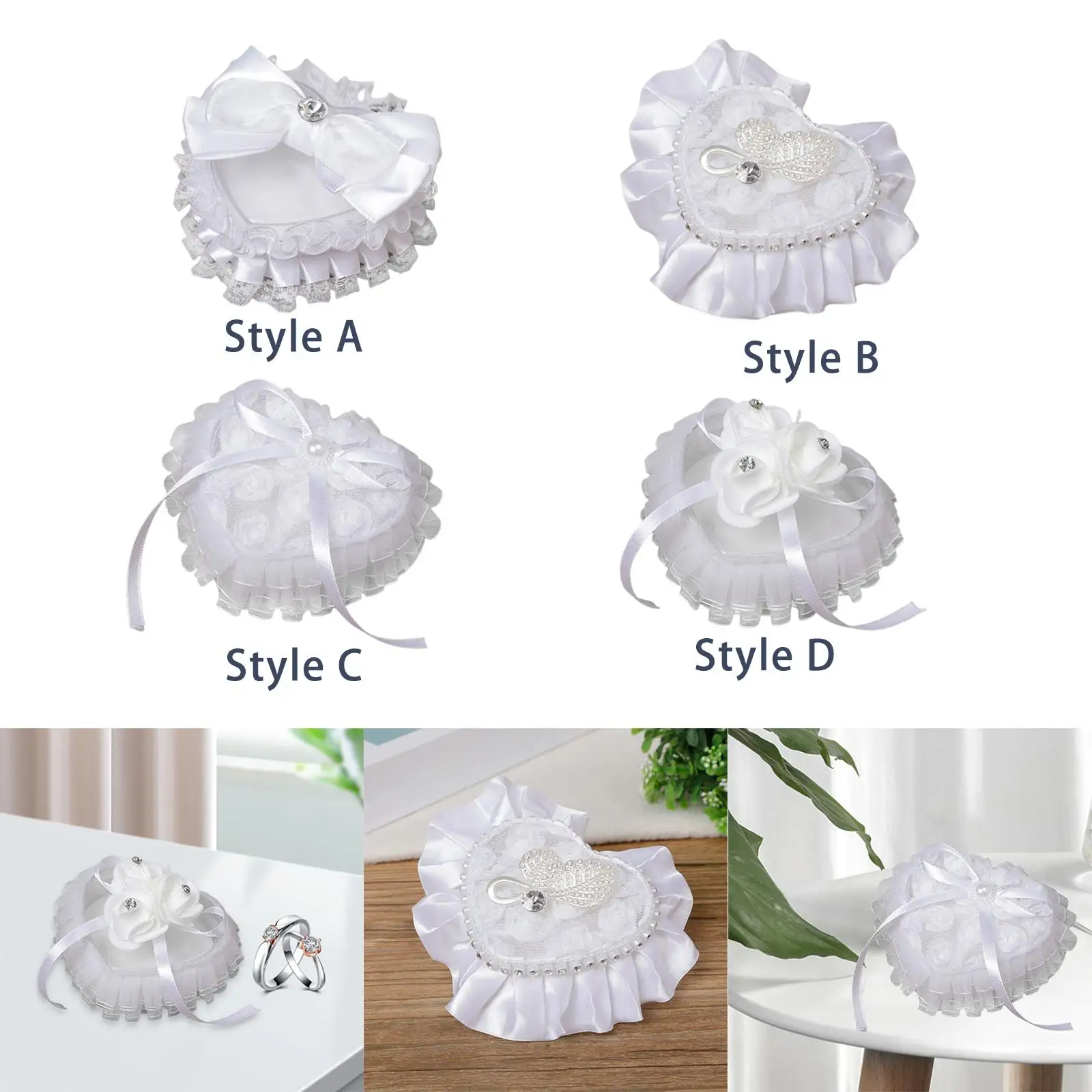 

Jewery Case Bridal Ring Holder Cushion Romantic Ring Pillow with Ribbon for Party