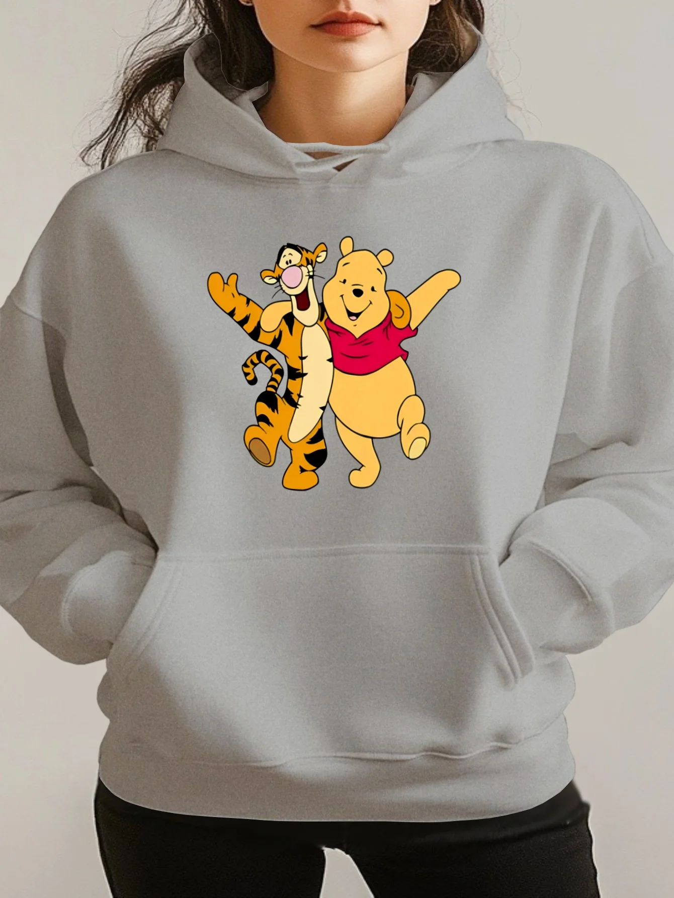 

Женская флисовая толстовка с капюшоном Disney Winnie The Pooh, осенне-зимняя уличная одежда унисекс, свободная повседневная одежда большого размера