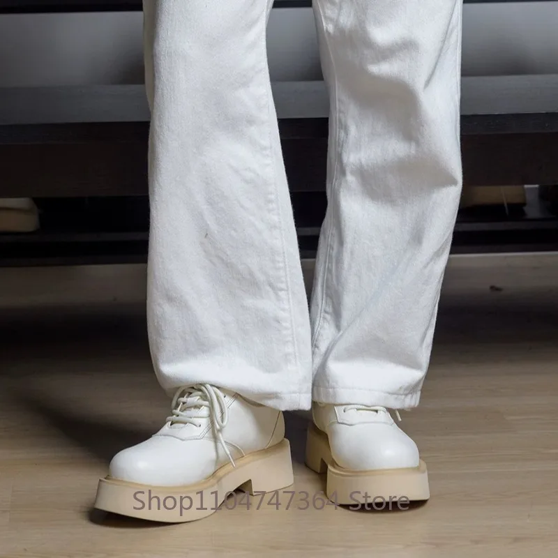 Designer Luxury Genuine Leather Oxfords Men's Platform Shoes High Heels White Casual Sport Leather Shoes Male High Quality