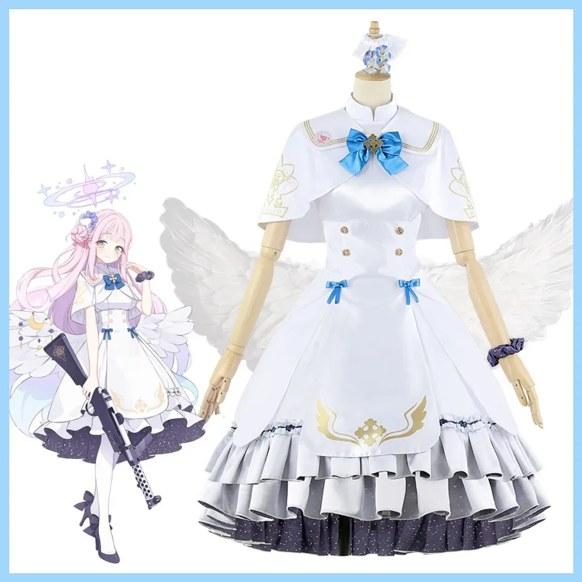 Anime Game Blue Archive Misono Mika Cosplay Costume Wig White Lolita Dress Wing Woman Sexy Kawaii Halloween Carnival Suit