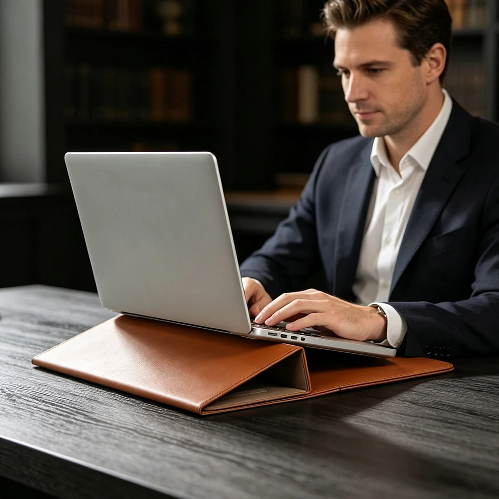 Multifunctional Leather Laptop Sleeve Bag For Macbook Pro 16 14 Air 13 15 Notebook Computer Inner Bag Stand Bracket Mouse Pad