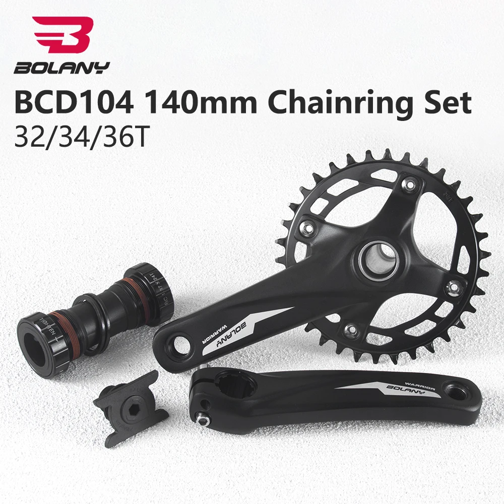 BOLANY Mountain Bike Crankset Aluminum Alloy Hollow Crank Single Chainring 140mm MTB Bike Cranks For Kids\' Bicycle 32T 34T 36T