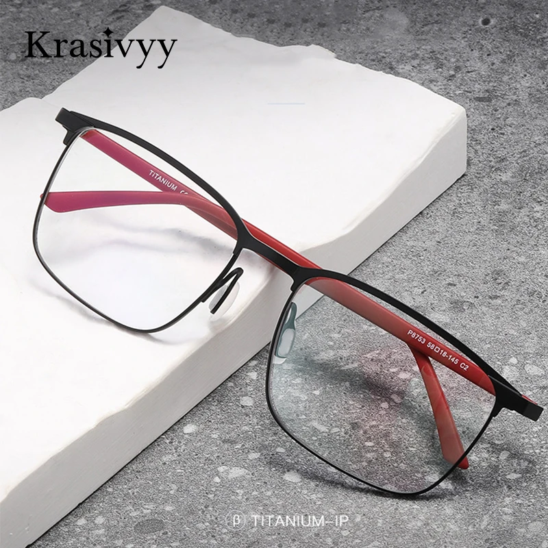 Krasivyy Square Titanium Full-Rim Glasses Frame Men Business Casual TR90 Eyeglasses Male New European Brand Quality Eyewear 8753