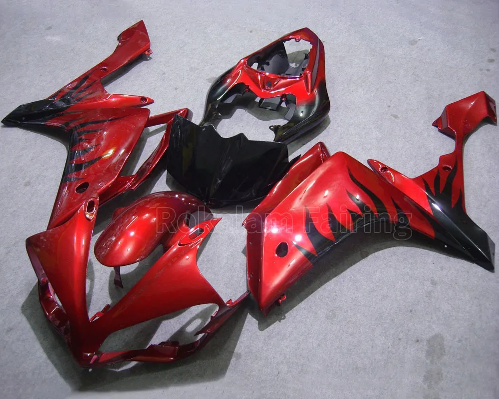 For Yamaha 2007 2008 YZF-R1 07 08 YZFR1 YZF R1 YZFR1000 Black Flame In Red Custom Abs Fairings (Injection Molding)