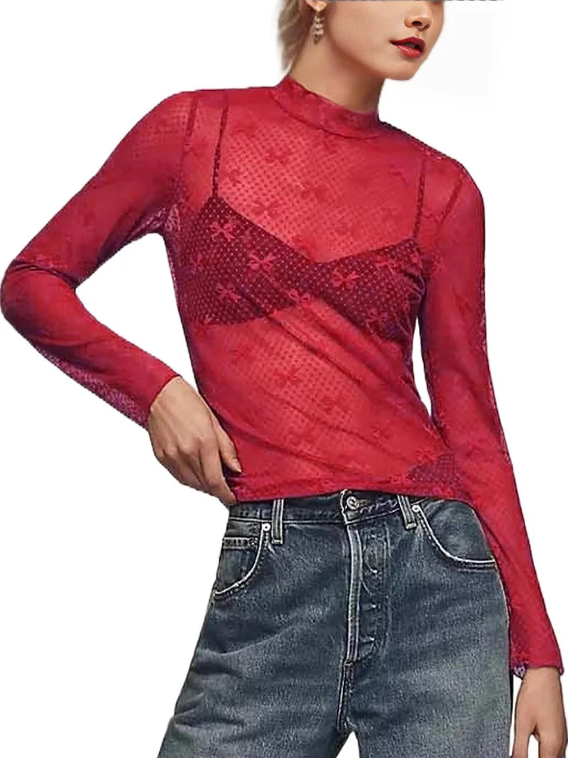 Lace Slim Fit Sexy Girl Me Long Sve Top Women's Me Long Sve T-irt High Waist Long Pants Skirt Pants Chinese Origin