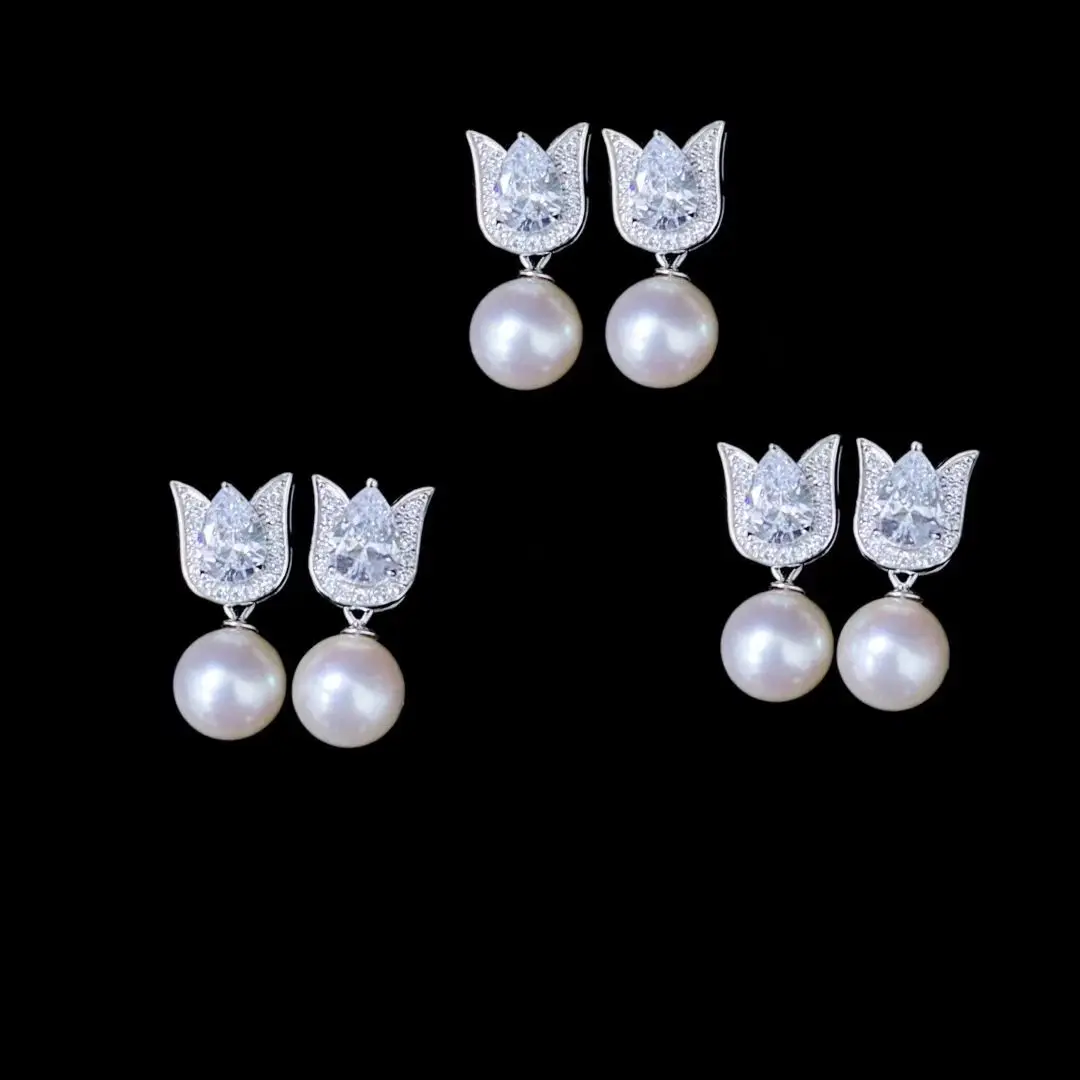 Wholesale S925 Sterling Silver Earrings Mount Findings Settings Base Mounting Parts Accessory for 7-10mm Pearls 5 pairs/lot