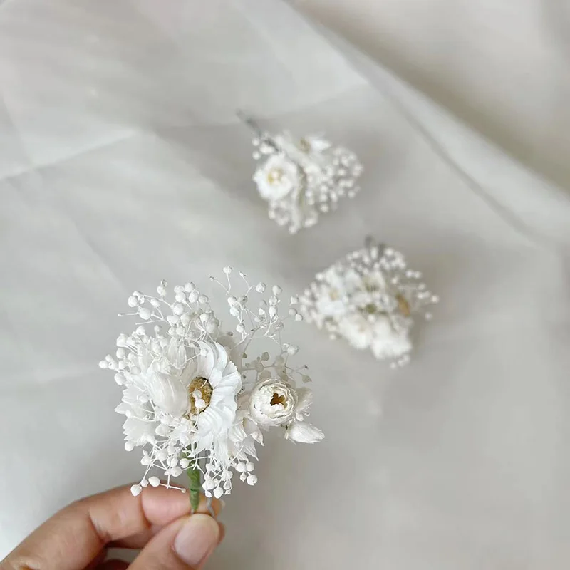 Dried Baby's Breath Bridal flower hair pins wedding headpiece