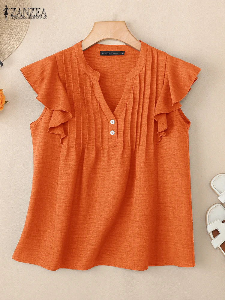 2025 Summer Women Tops ZANZEA Casual Short Sleeve Blouse Stylish V Neck Holiday Shirt Female Work Blusas Mujer Chemise Oversize