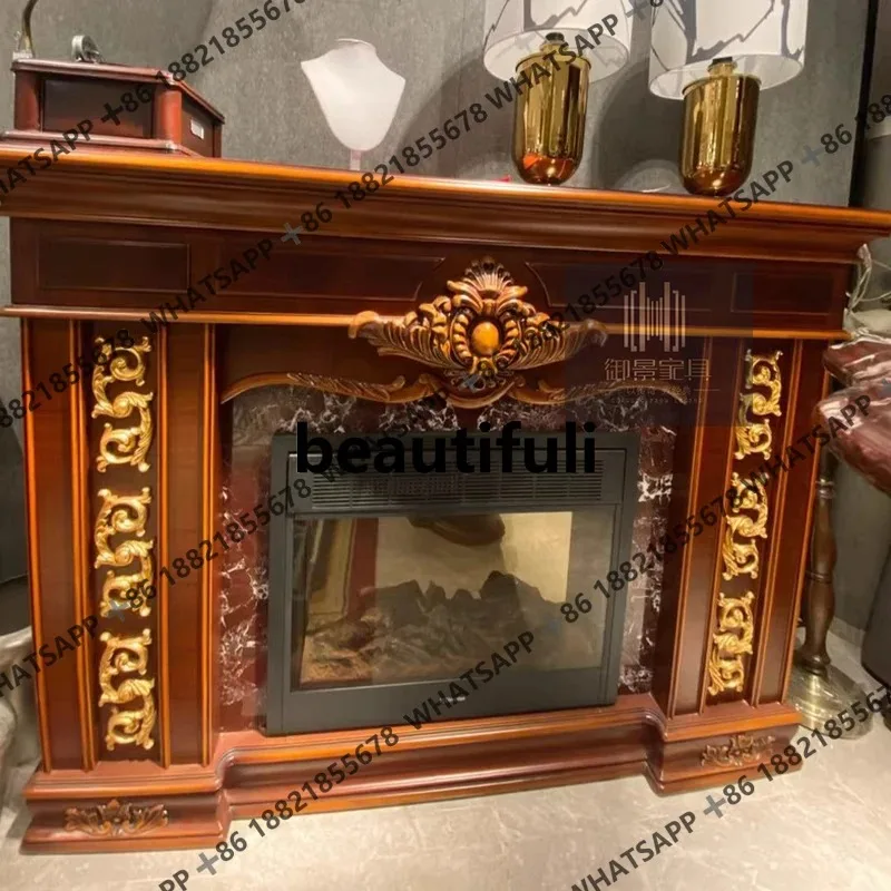H European solid wood fireplace rack American retro decorative cabinet solid wood fireplace cabinet heating furnace core