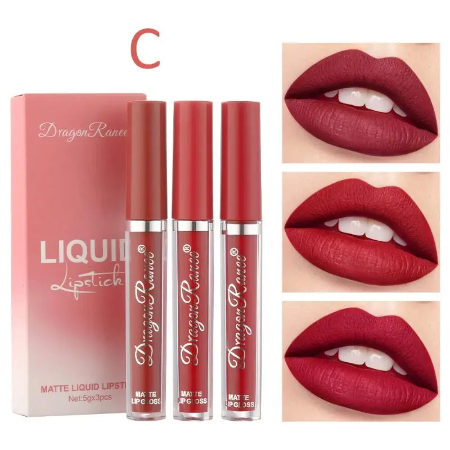 Conjunto de esmalte labial fosco colorido 3s, copo antiaderente à prova d'água, brilho labial de veludo de ar, caixa de conjunto de batom, maquiagem feminina