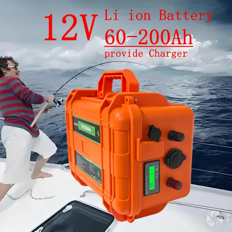 waterproof rechargeable 12V 60Ah 80Ah 120Ah 150ah 180ah 200ah Lithium ion battery for trolling motor boat propeller 10A Charger