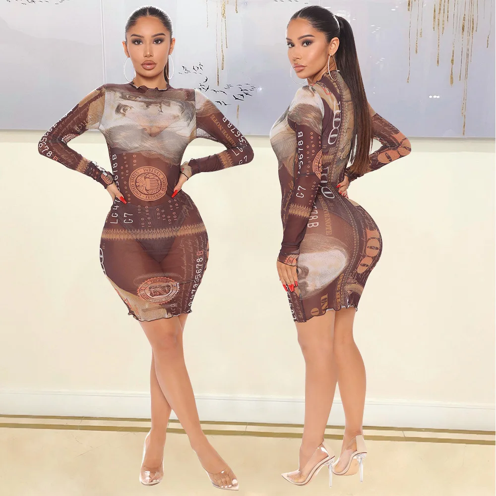 

Autumn fashion sexy mesh see-through long-sleeved dress women's short skirt temperament slim and thin exaggerated clothing new p