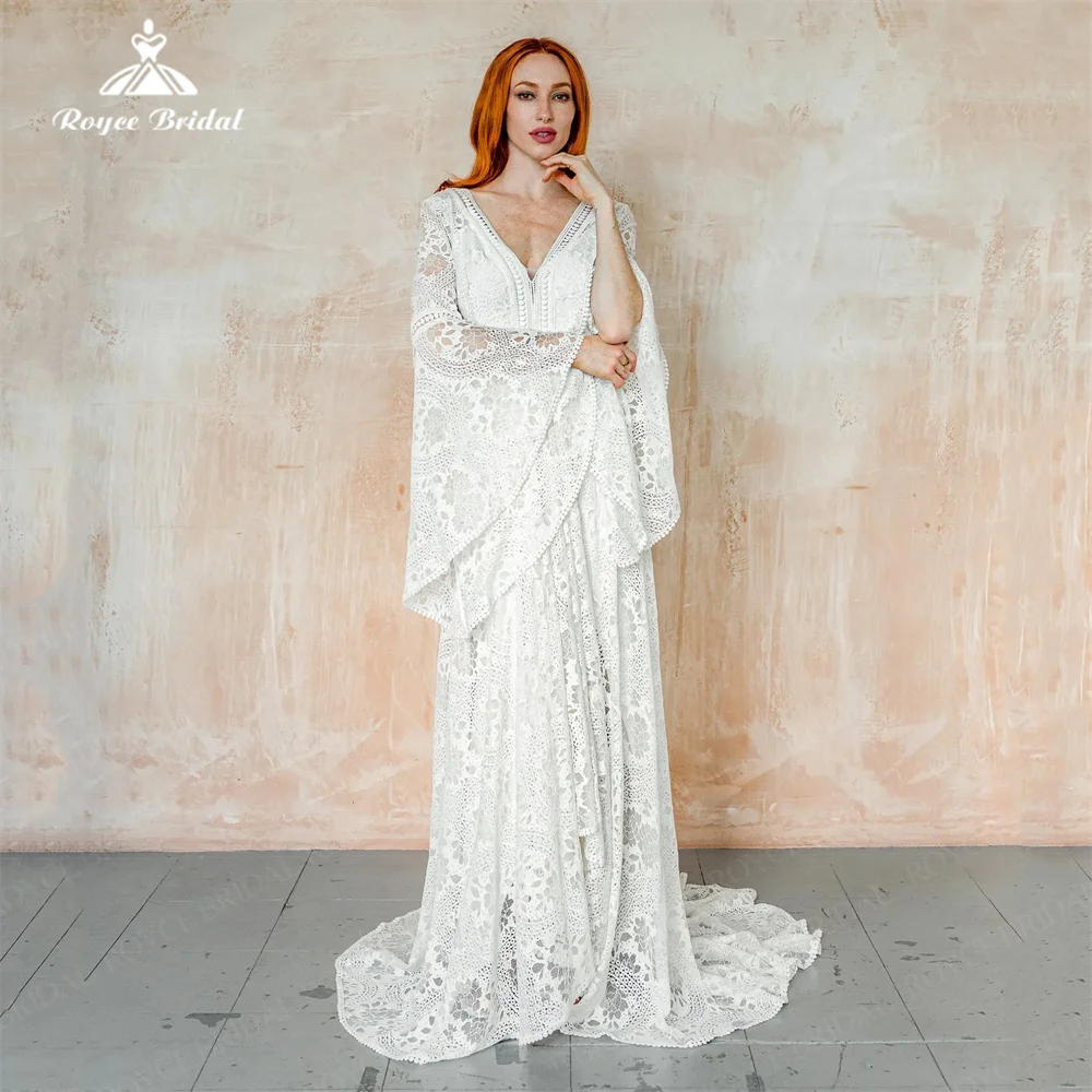 Bohemain A Line Wedding Dress V Neckline Allsure Lace Long Sleeves Classic Bridal Gowns Customize For Women свадебное платье