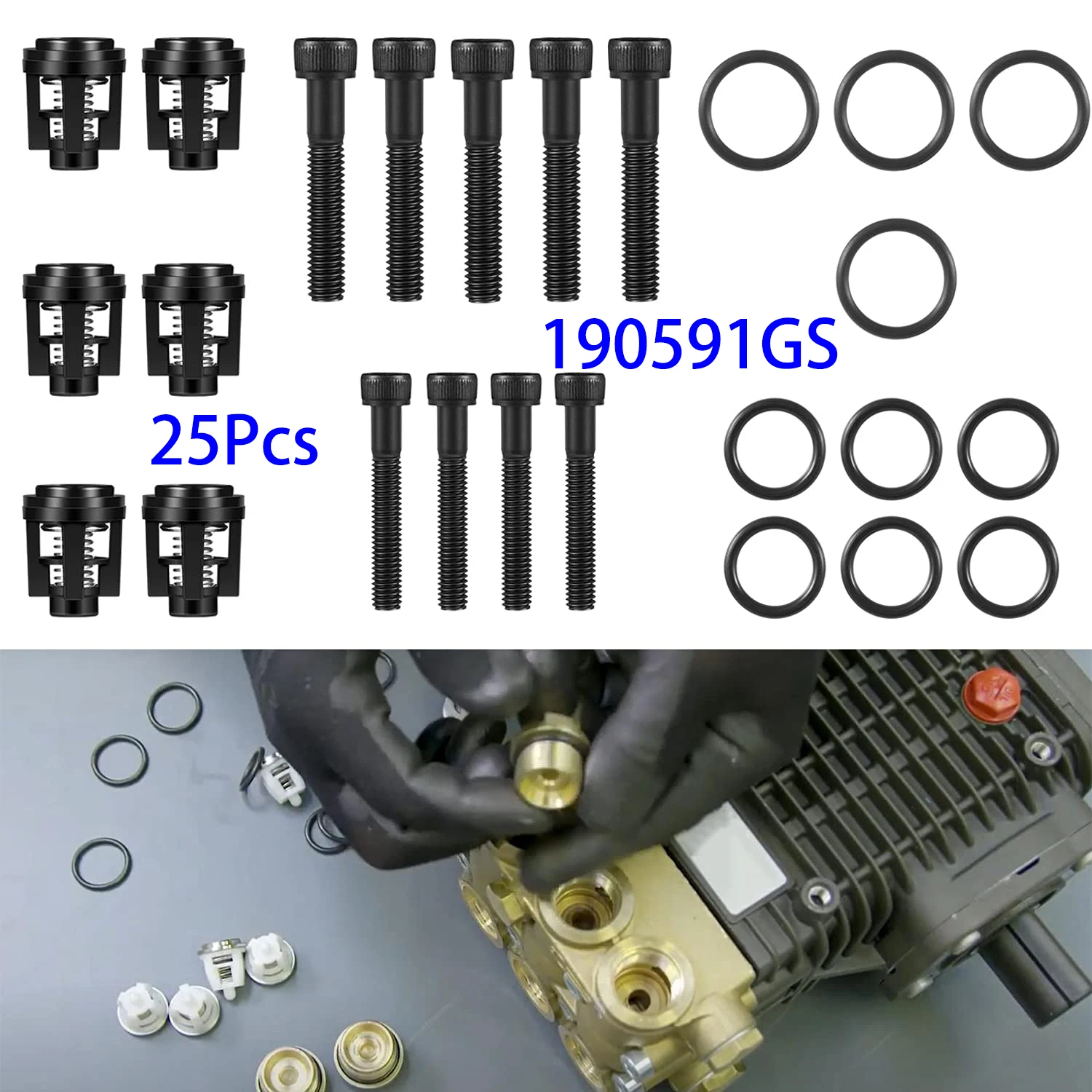 Pressure Washer Pump Valve Check Kit 190591GS fit for Briggs and Stratton, Snapper, Troy-Bilt, Craftsman 25Pcs/Set