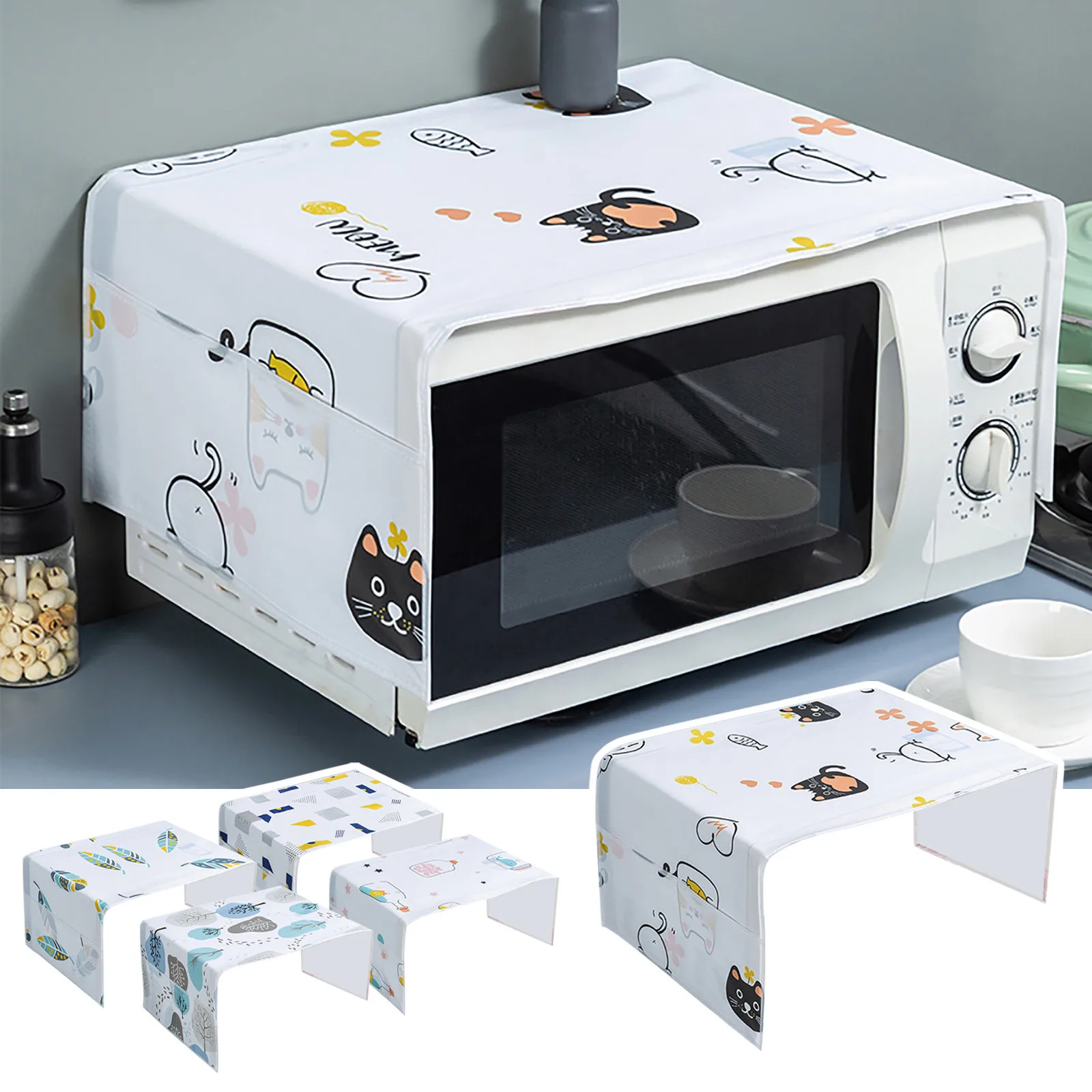 Cartoon Graphics Printed Cute Microwave Dust-proof Cover Oven Cover Hanging Bag Dust-proof Cover Microwave Protective Cover