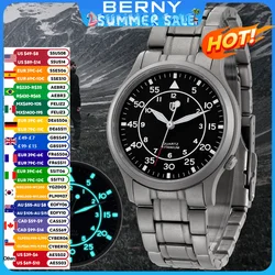 BERNY Orologio in titanio da uomo con rivestimento AR Orologio da polso alla moda con zaffiro Luminoso VH31 Orologio al quarzo ultrasottile Orologio impermeabile 5ATM