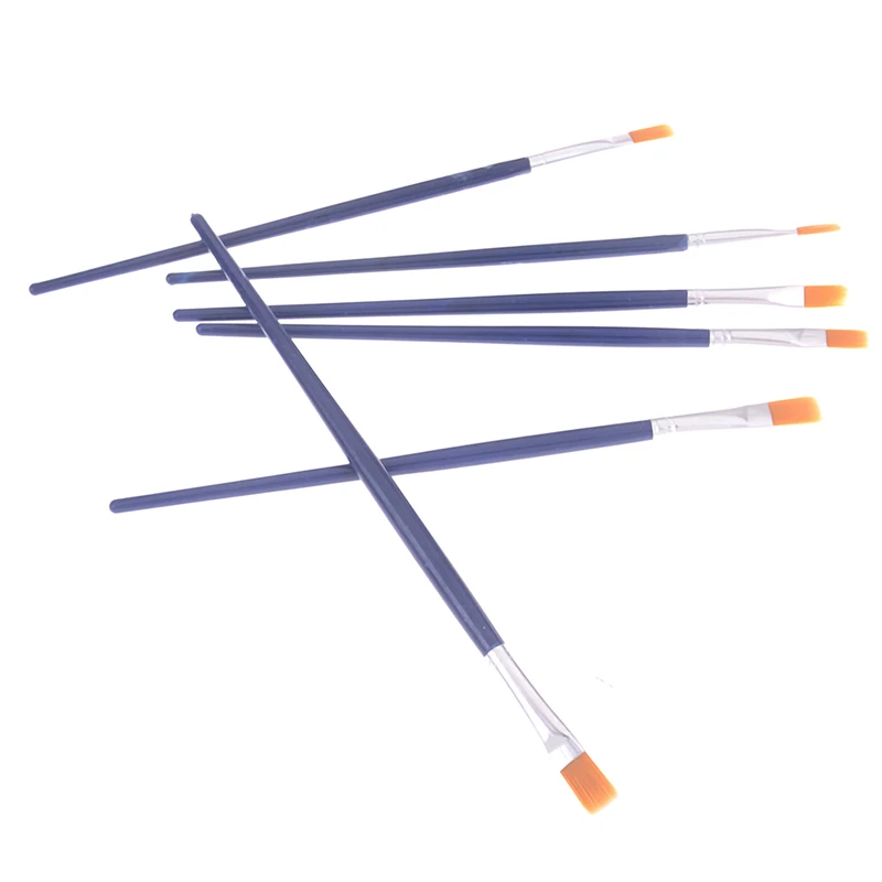 6 ชิ้น/เซ็ตแปรงทาสีสีน้ําแบนไนลอนจิตรกรรมชุดแปรง Art Supply