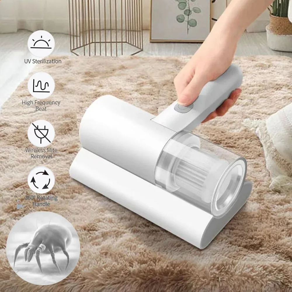 New Handheld Mite Removal Machine Cordless Handheld Vacuum Cleaner USB Rechargeable Mite Remover Brush for Bed and Sofa Pillow S