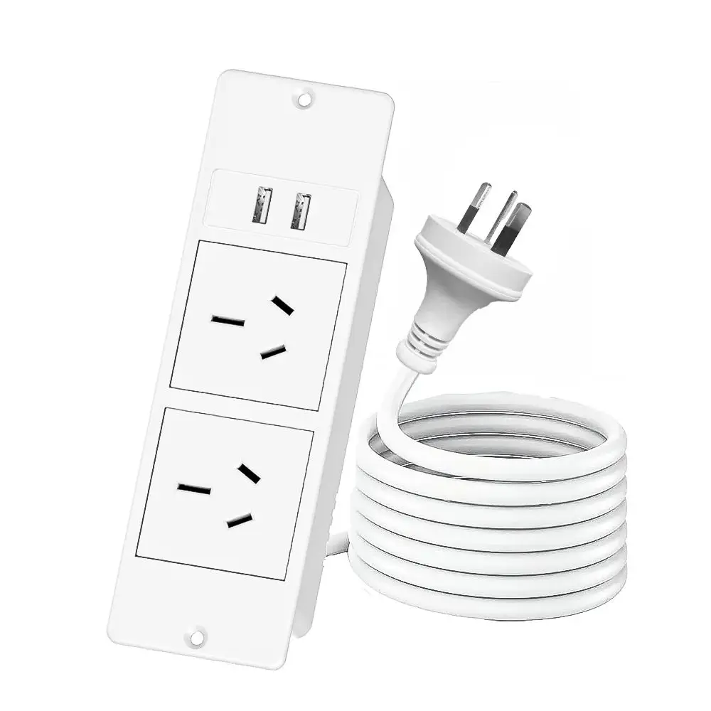 White 1500W Recessed Power Strip with USB Surge Protector White Hidden Desk Cord for Office Home Furniture Conference Table