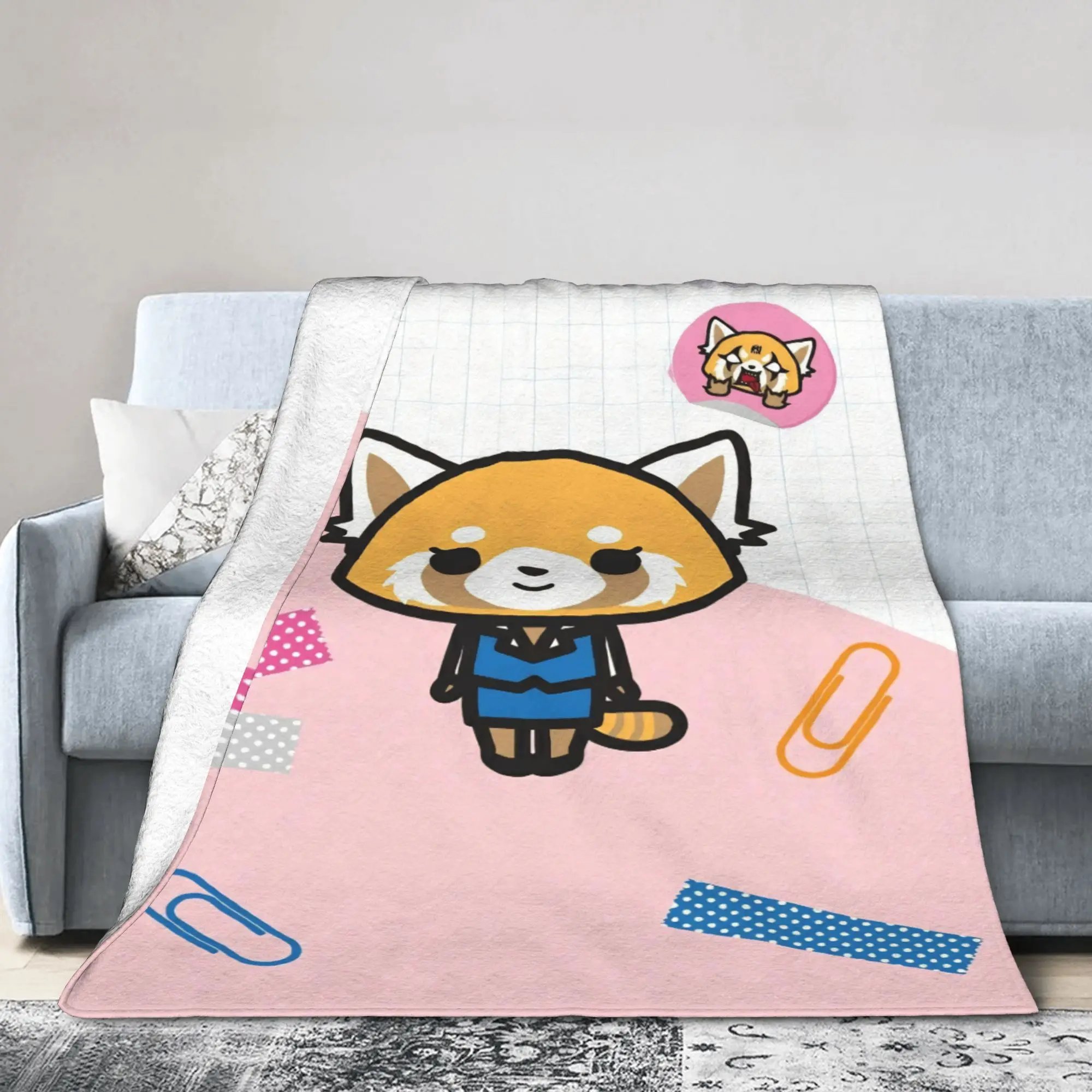 Kawaii Aggretsuko Blankets Retsuko Anime Fleece Throw Blankets Summer Air Conditioning Decoration Lightweight Bedspread