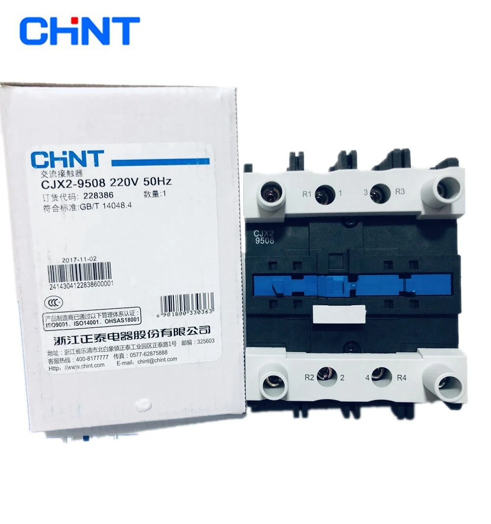 CHINT CJX2-9504 CJX2-9508 95A 4 Pole AC Contactor 4NO 2NO-2NC 220V 380V Rail Mount Contactor Industrial Electric