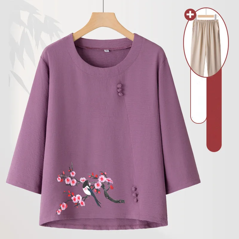 

Pijama Mujer XL-4XL, повседневные женские пижамы с принтом в стиле ретро, комплект из двух предметов для мамы среднего возраста, весенне-осенняя одежда для комнаты, внешний костюм