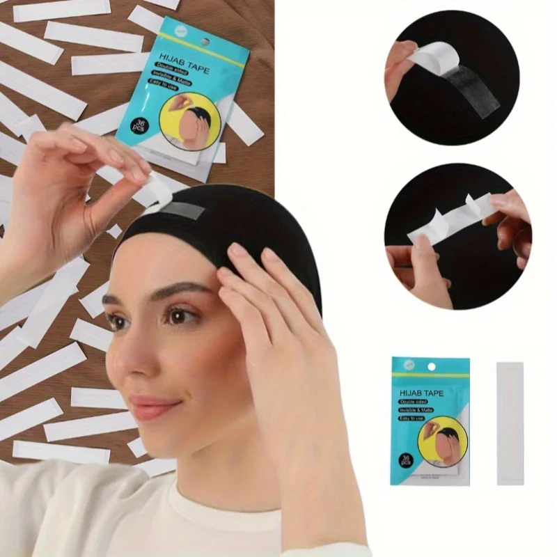 36pcs/set Hijab Tape Muslim Women Hijab Accessory Non-slip Undercap Scarf Double Sided Transparent Removeable Tape Easy to Use