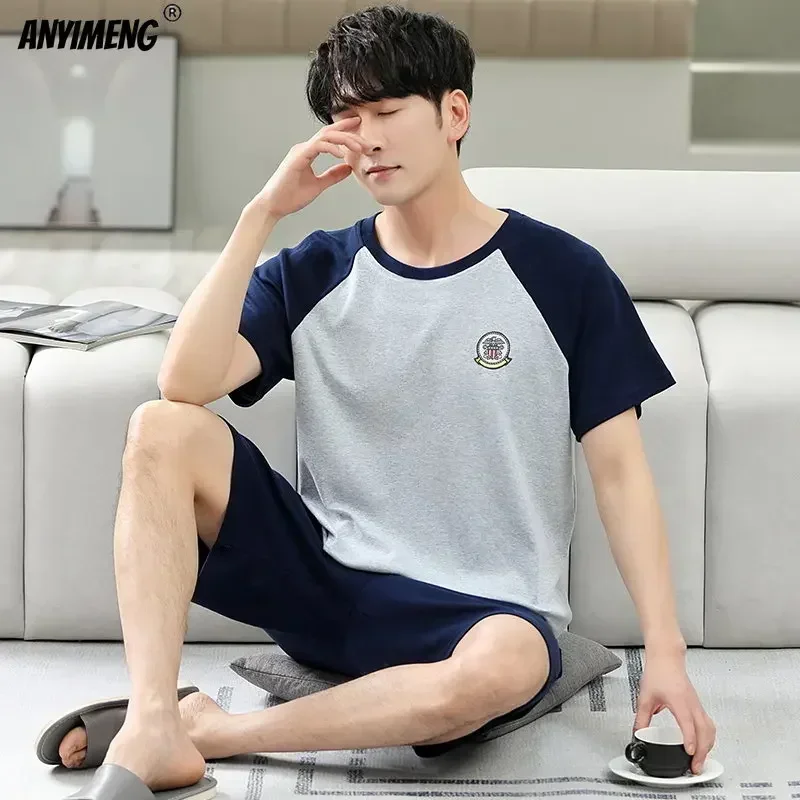 L-5XL Plus Size Summer Cotton Sleepwear for Gentleman Elegant Nightwear Men\'s Pajamas Trendy Homsuits Leisure Loungewear for Men