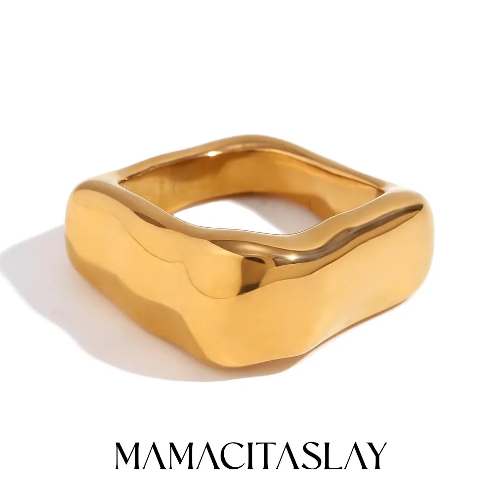 MamacitaSlay Exclusive Stainless Steel Square Ring Party Design Waterproof Jewelry 2025 New Trendy Accessories High Quality Gift